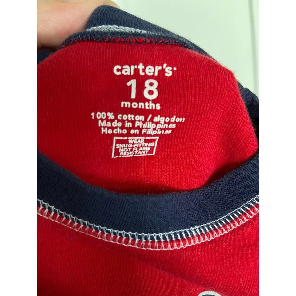 Carter's Boys Pajamas Size‎ 18 Mo Red Gray Baseball Dog Play Ball Cotton